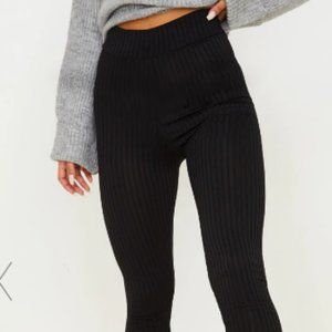 PrettyLittleThing Black Ribbed High Waist Leggings. Never worn. Size 12.